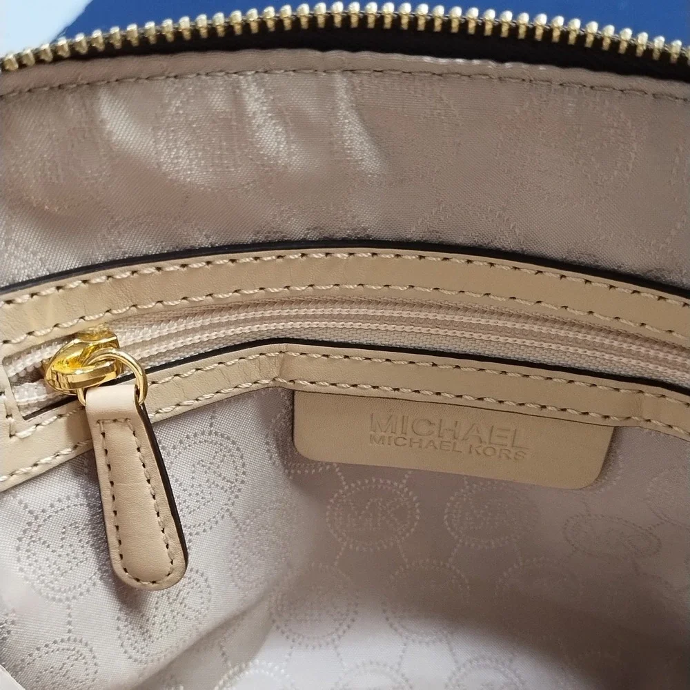 Michael Kors Jet Set Crossbody Bag Womens Brown Allover Logo Print Chain Strap